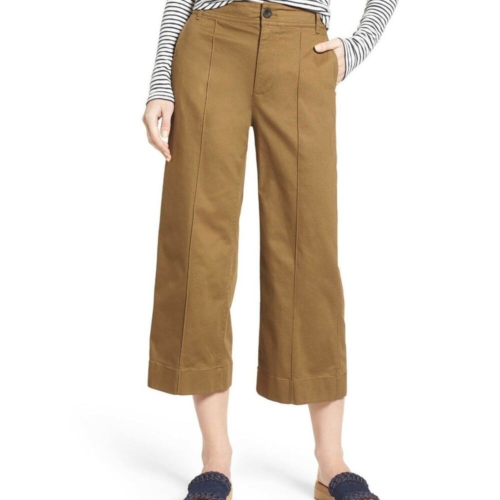 Madewell Langford Wide Leg Crop Pants Khaki Brown Sz 31 Women's Cotton